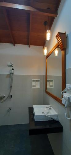 锡吉里亚锡吉里亚奥图纳旅馆的一间带水槽和镜子的浴室