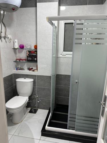 沙姆沙伊赫Flat 01 bed room. Sea Street. Hadaba Area.的一间带卫生间和淋浴的小浴室
