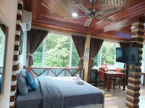 帕他仑山景旅馆的一间卧室配有一张床和一台平面电视