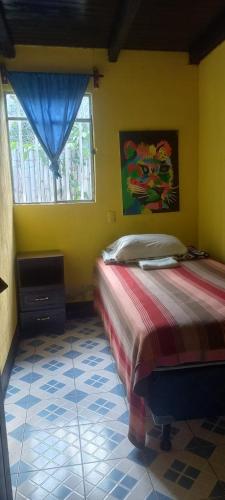 圣佩德罗拉拉古纳Hotel y Restaurante Playa Linda的一间带床的卧室,位于带窗户的房间内