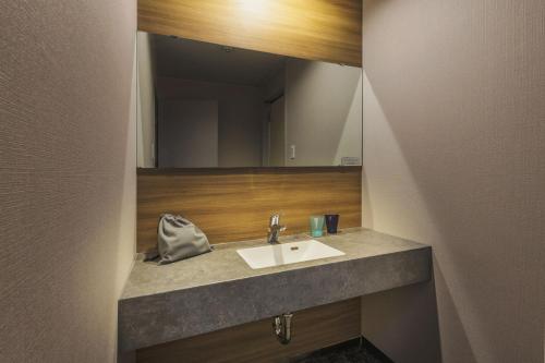 藏王温泉高宫树林酒店的一间带水槽和镜子的浴室