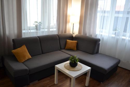 波杰布拉迪Apartmán u Fontány的客厅配有沙发和桌子