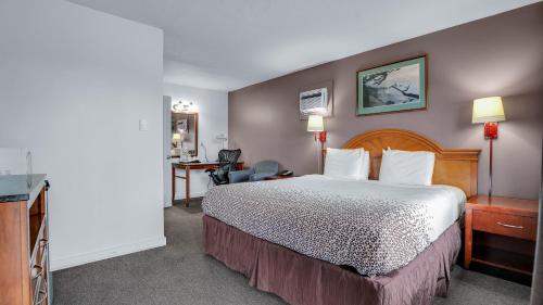 波特兰维京汽车旅馆的配有一张床和一张书桌的酒店客房