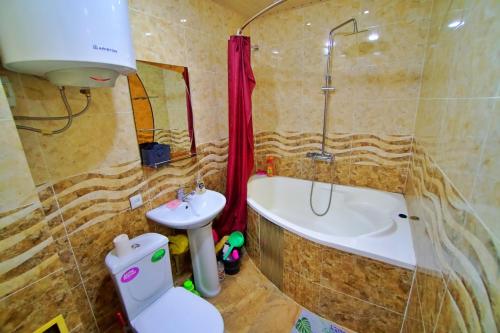 杜尚别one-room apartment in Dushanbe的浴室配有卫生间、浴缸和水槽。