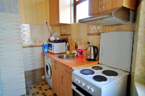 杜尚别one-room apartment in Dushanbe的小厨房配有炉灶和水槽