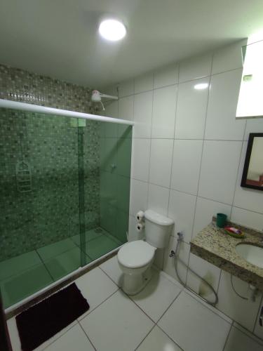 布希奥斯Apartamento con piscina y parrilla privada hasta 4 personas的带淋浴、卫生间和盥洗盆的浴室
