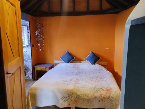 洛斯·亚诺斯·德·阿里丹Casa Mosaico, sunset and garden的一间卧室配有一张带橙色墙壁的大床