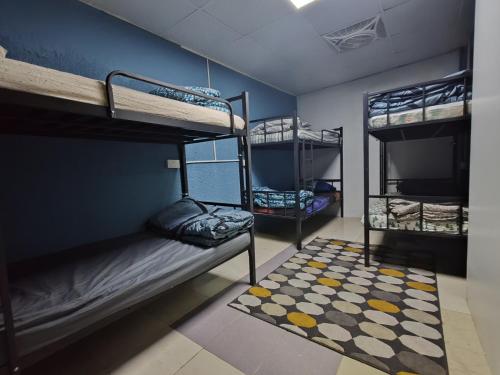 迪拜Qamar home rental Deira的配有2张双层床的宿舍间设有地毯。
