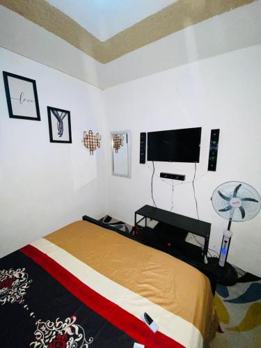 海地角Juju Boutique & House的一间卧室配有一张床和一台平面电视