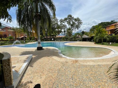 圣菲德安蒂奥基亚Querido Palmar的中间有一个棕榈树游泳池