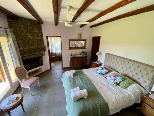 圣罗莎卡拉穆奇塔县Posada Sausalito的一间卧室设有一张大床和一个壁炉