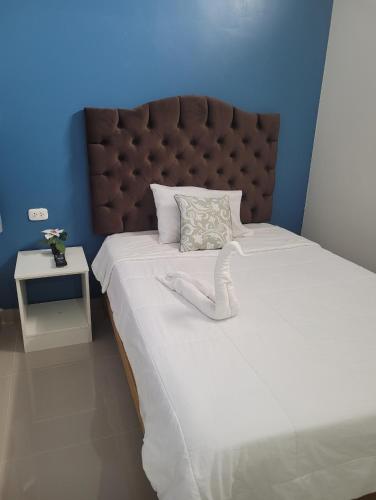 皮斯科CASA MARIA的一间卧室配有一张大床和棕色床头板