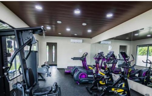 圣地亚哥洛斯卡巴Vacation Homes的健身房里放着一束有氧自行车