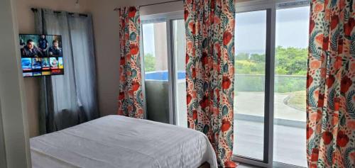 La FargueTIE-2 bedroom luxury home的一间卧室设有一张床和一个大窗户