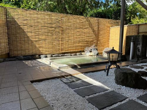 箱根富士箱根旅馆的坐在后院游泳池里的猫