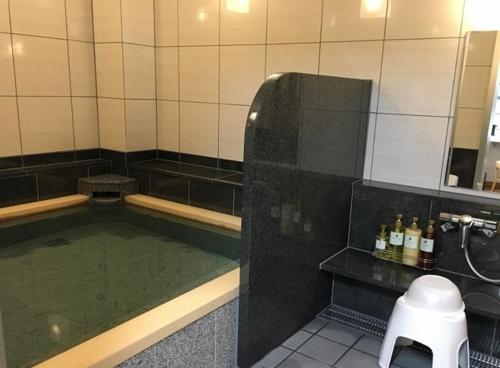 高冈市Hotel Alpha-One Takaoka的浴室设有淋浴和水池