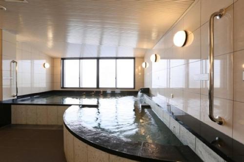 敦贺市Hotel Alpha-One Tsuruga Bypass的大型浴室,有一大池水