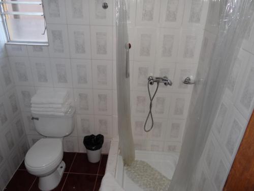 圣佩德罗·德·阿塔卡马Inti & Killa Hostal的白色的浴室设有卫生间和淋浴。