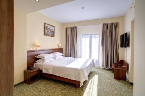 普洛耶什蒂中央酒店的酒店客房设有床和窗户。