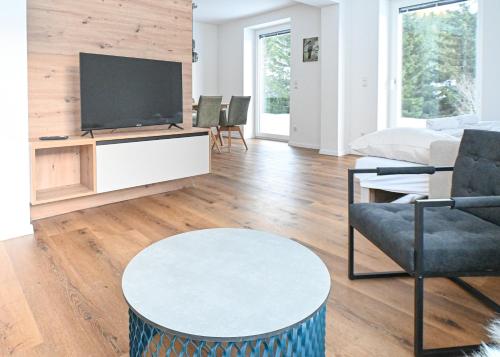 拉赫塔尔Arton Lachtal - Apartments Steiermark的一间带电视和沙发的客厅