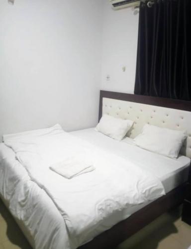 阿奴古Dovan Lodge Enugu的一张白色大床,配有白色床单和枕头