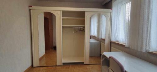 帕坦Cosy Room的一间设有镜子和步入式衣柜的客房