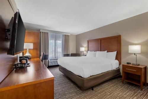 布伦瑞克Comfort Inn & Suites的配有一张床和一台平面电视的酒店客房