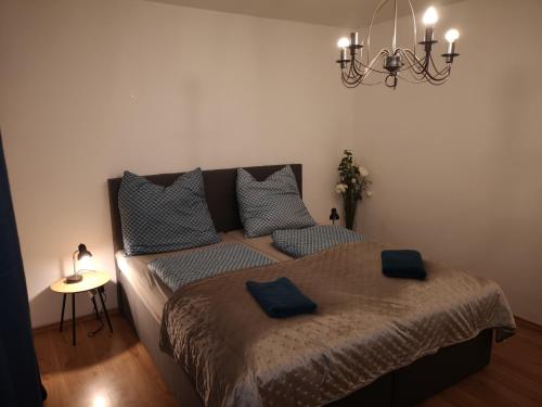 科隆Appartement am Uni Park Köln Sülz的一间卧室配有一张带两个枕头的床