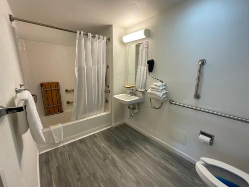 蓬塔戈尔达蓬塔戈尔达骑士旅馆的带淋浴、盥洗盆和卫生间的浴室