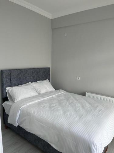 阿瓦诺斯6 şubat apartmanı的一间卧室配有一张带白色床单的大床
