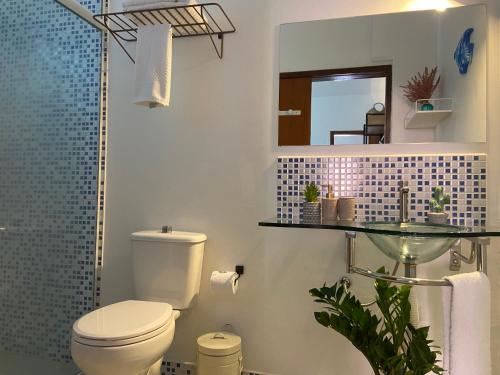 弗洛里亚诺波利斯Residencial Jurerê Belo的浴室设有卫生间和带镜子的淋浴