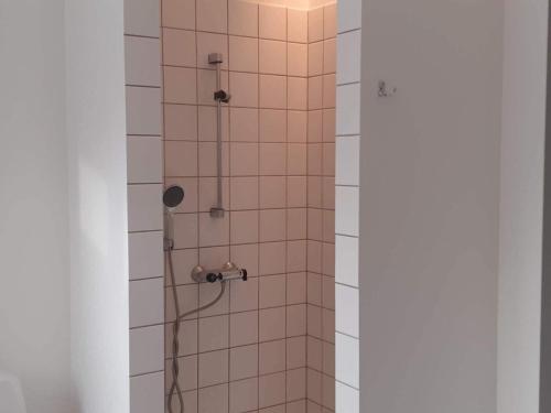 JægersprisHoliday home Jægerspris III的浴室设有白色瓷砖和淋浴。