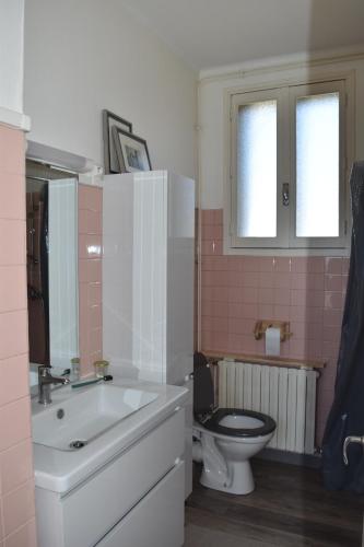 欧特维尔－隆普内斯Le pied-à-terre du botaniste的浴室配有白色水槽和卫生间。
