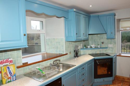 基利贝格斯Biddy Rua's Place的厨房配有蓝色橱柜和水槽