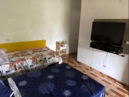普拉杜Residencial Pita的一间卧室配有一张床和一台平面电视