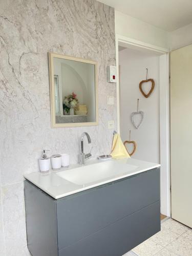 海法Butikush的浴室设有白色水槽和镜子