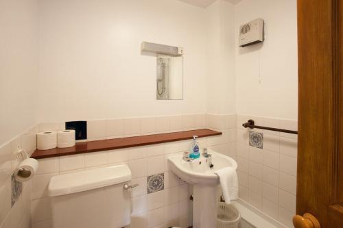 威廉堡Blacksmiths Bunkhouse的白色的浴室设有卫生间和水槽。