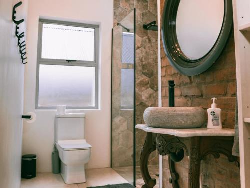 DargleStar Dam Lodges的一间带卫生间和镜子的浴室
