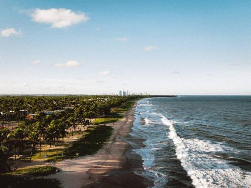 卡博迪圣阿戈斯蒂尼奥Reserva do Paiva suites的一片棕榈树和海洋的空旷海滩