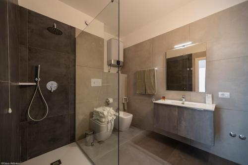 萨尔雷Oasis White Hotel的带淋浴、卫生间和盥洗盆的浴室