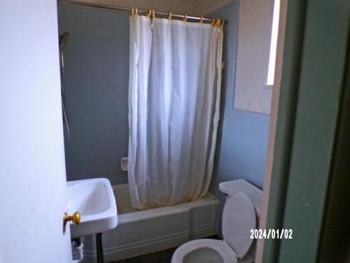 Travelers Inn Beaver的一间带水槽、卫生间和淋浴的浴室