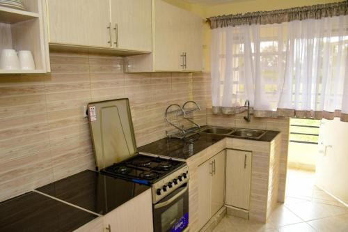 基塔莱Stylish 2 bedroom in Kitale Fully Furnished at 360 Luxury的厨房配有炉灶和水槽
