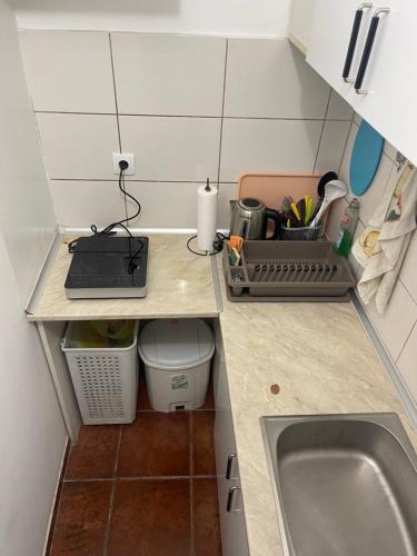 波扎雷瓦茨Bulevar Apartments的一个带水槽和台面的小厨房