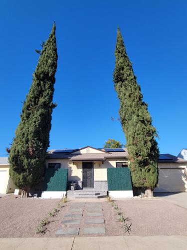 洛杉矶House In Lake Balboa/Los Angeles的房子前面的三棵高树
