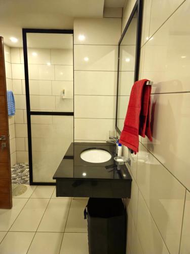 拉瓦尔品第Aesthetic Scenic Luxurious Apartment - Bahria Heights的一间带水槽、卫生间和淋浴的浴室