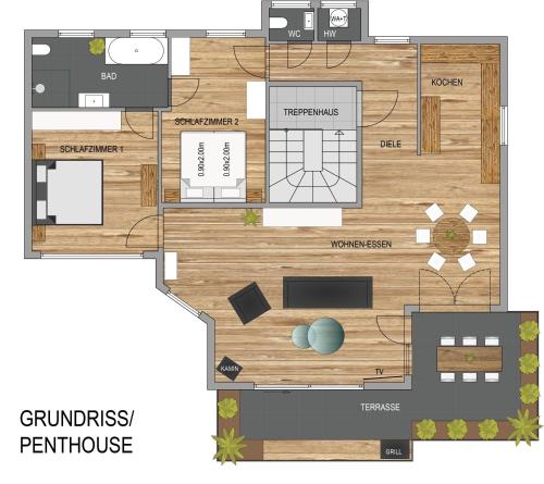 科布伦茨Penthouse Wohnung mit schönem Moselblick in Metternich的一个小房子的平面图