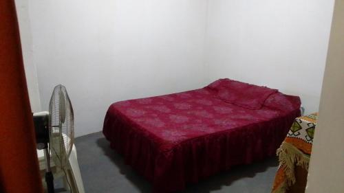 阿加斯杜尔斯Casa de verano aguas dulces的一间在房间内配有红色床的卧室