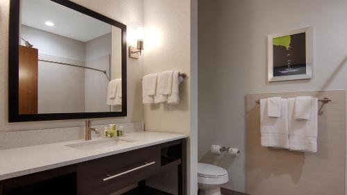 大学城大学城贝斯特韦斯特PLUS酒店及套房的一间带水槽、卫生间和镜子的浴室