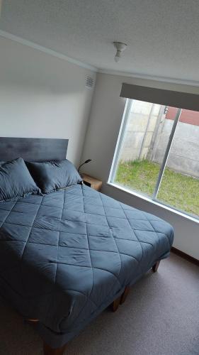 特木科Casa en sector Las Mariposas的一间卧室设有一张床和一个大窗户