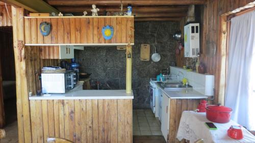 埃尔基斯科Casa Rustica a pasos de la playa的一间带水槽和微波炉的小厨房